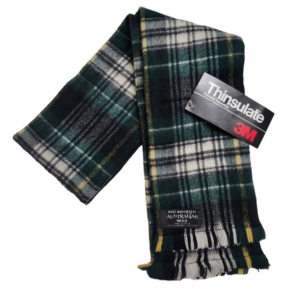 Vintage Tartan Green Plaid 100% Australian Wool Scarf Made In USA - Picture 1 of 8